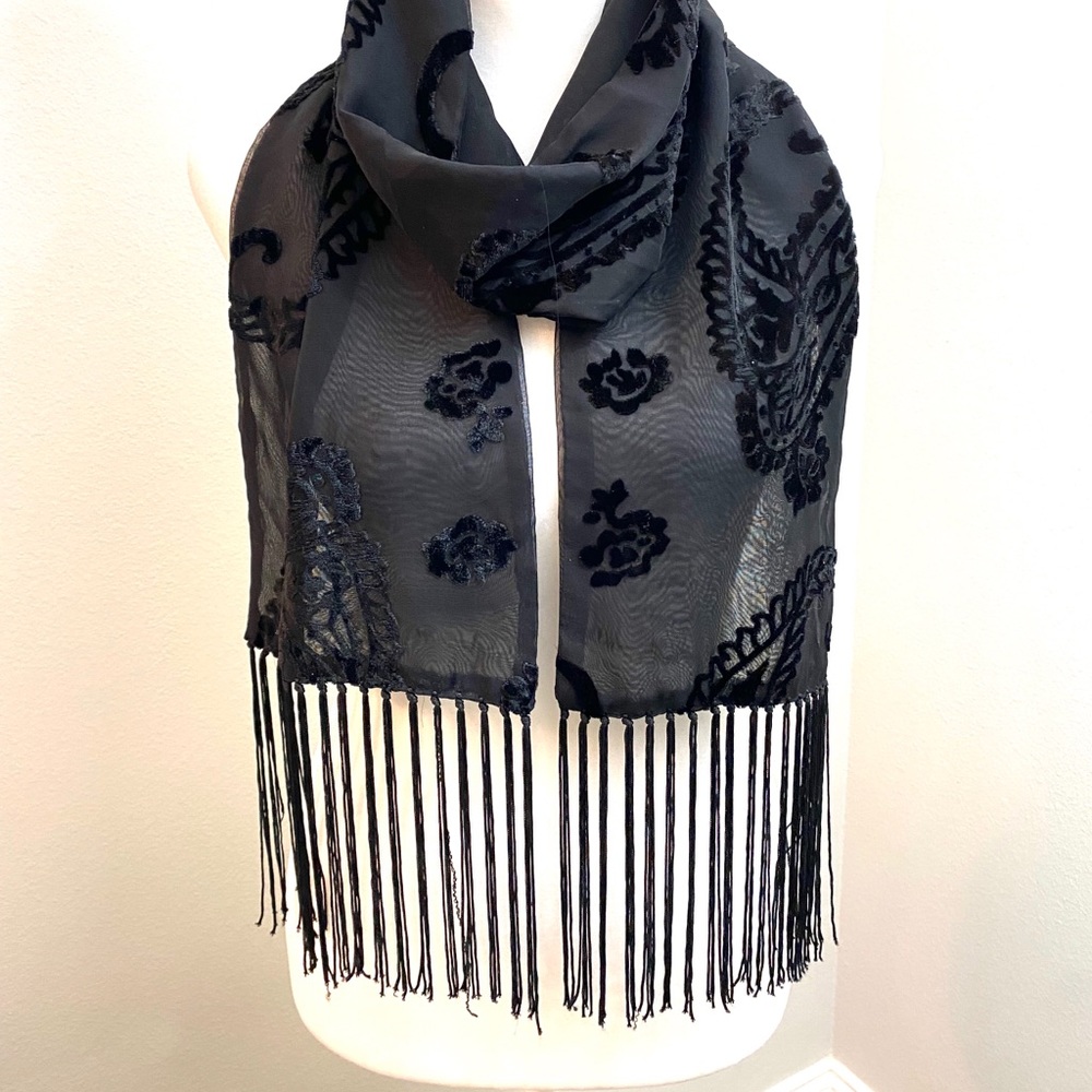 Velvet Burn Out Fringed Scarf